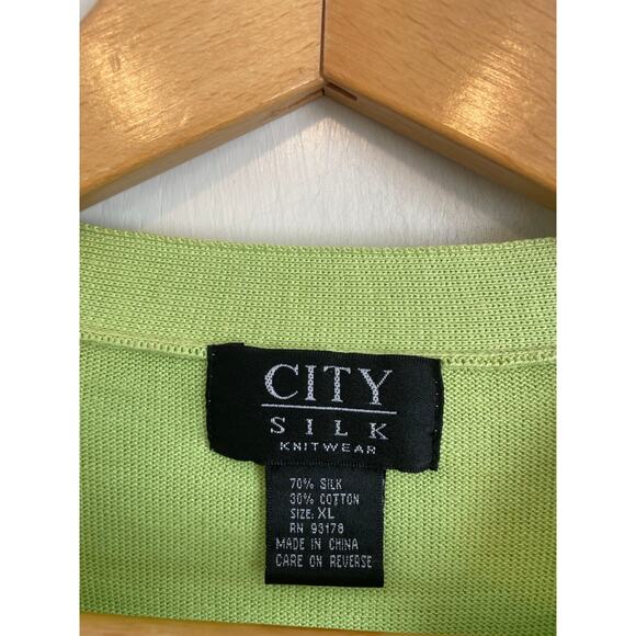 City Silk green silk cardigan sweater buttons solid cotton lightweight v-neck XL - Picture 4 of 5